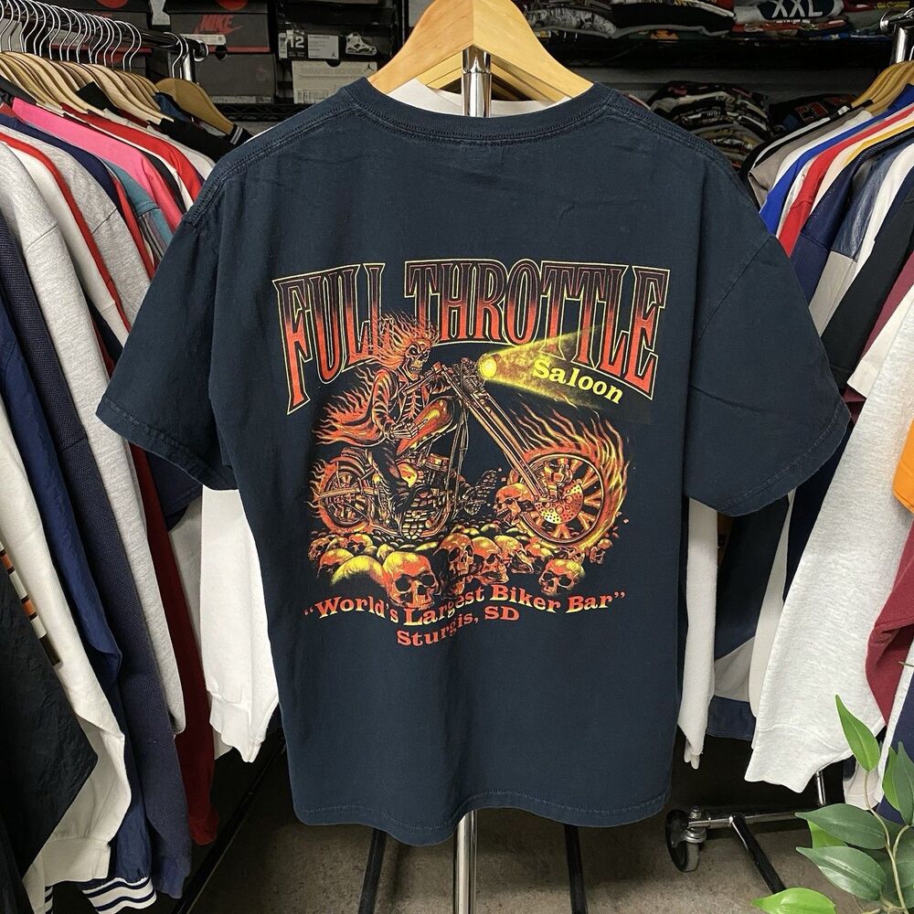 Full Throttle Saloon Biker Bar Sturgis South Dakota Flames T-Shirt Men's Large
